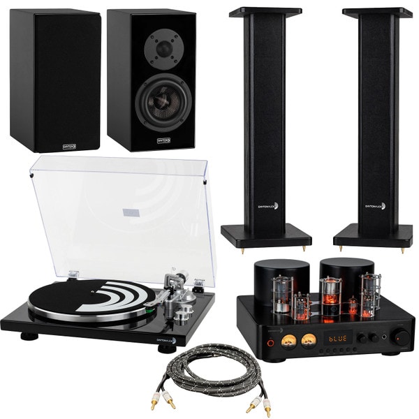 Main product image for Dayton Audio Turntable Hi-Fi Bundle - TT-1BTB Belt-Drive Turntable + HTA200 Hybrid Tube Amplifier + Opal1 Gloss Black Bookshelf Speakers - Complete Vinyl & Bluetooth Stereo System 300-3637